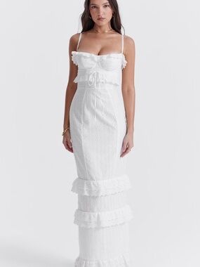 House of CB Eve White Eyelet Corset Midi Dress Size L+ Large Plus Bridal